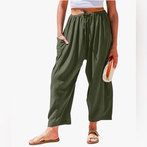 NWT- Boho Style Women's Olive Green Wide-Leg Pants